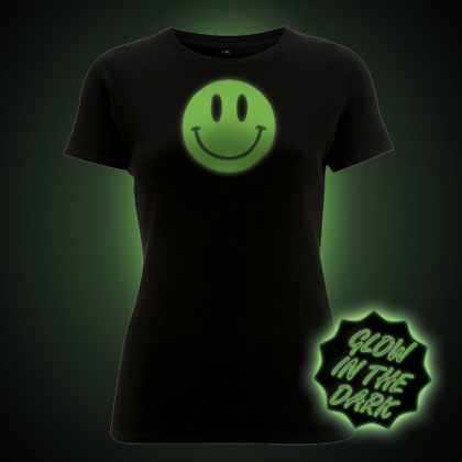 Glow in the dark Smiley Face women's t-shirt. 